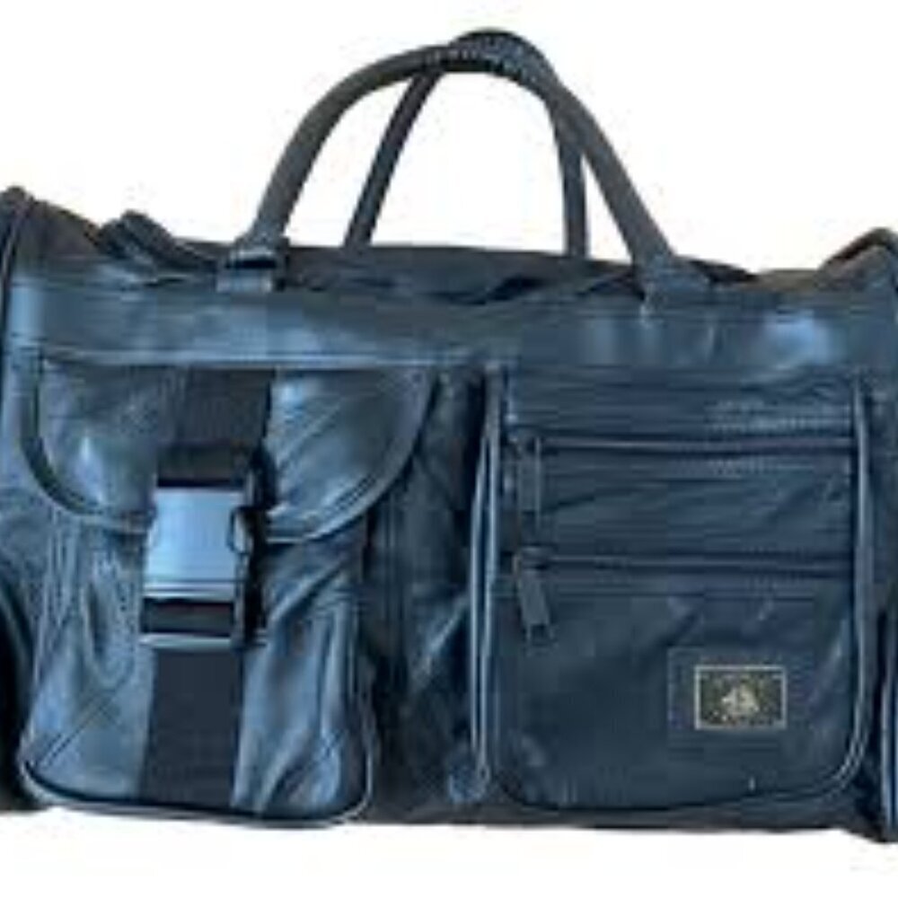 NWT VTG Pioneer Express Genuine Leather Carry-on Duffle Bag Black Patchwork
